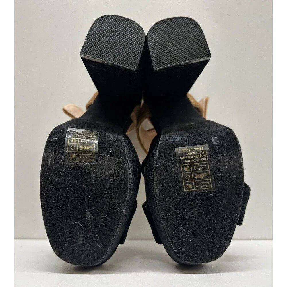 Annie Pinky women size US 6  black & brown textile  upper platform heel shoes